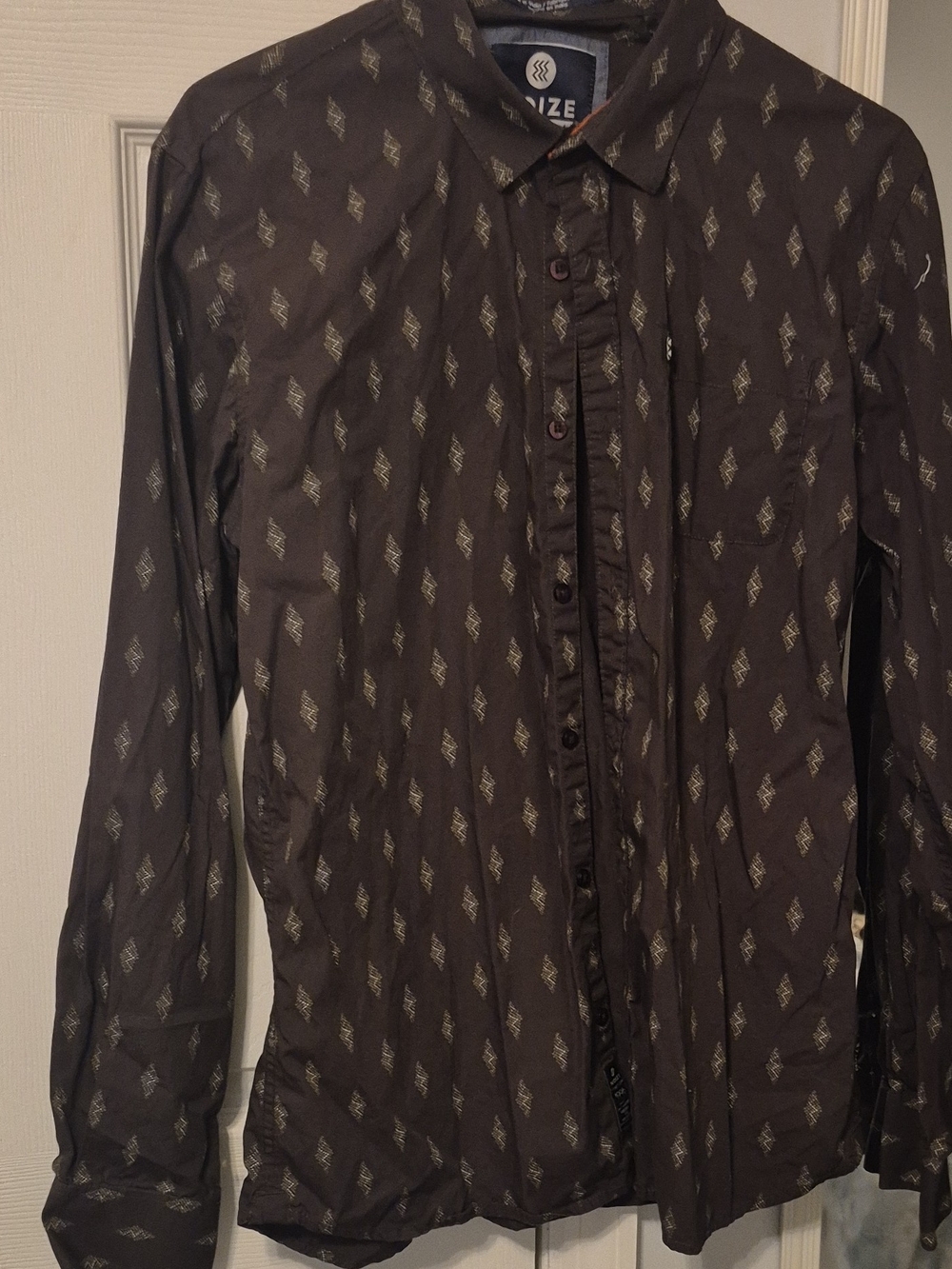 Noize Men's Black Button-Down Shirt with Subtle Cream Geometric Print